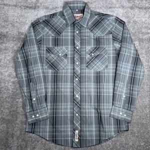 Rafter C Shirt Men's Medium Gray Plaid Pearl Snap‎ Long Sleeve Cowboy Western